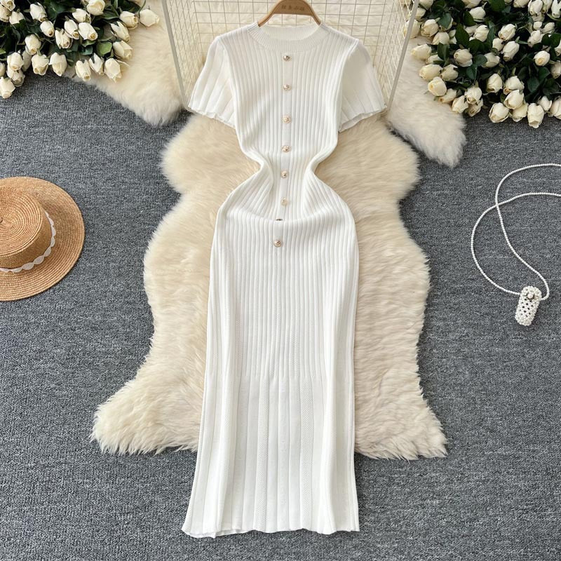 Single-Button Hollow-Out Long Dress - Neon North Clothing