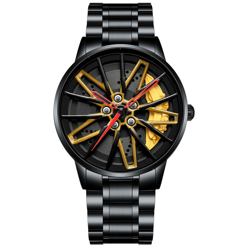 NEON NORTH Luxury Mens Watch Stainless Steel Car Wheel Hub Quartz Watch For Men - Neon North Clothing