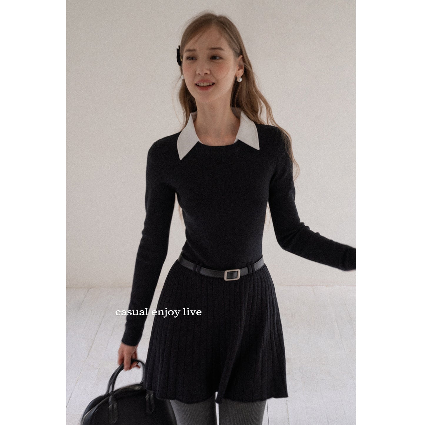 Long Sleeve Slim Fit Knit Dress for Women with Turn-down Collar Waist-Slimming Design - Neon North Clothing
