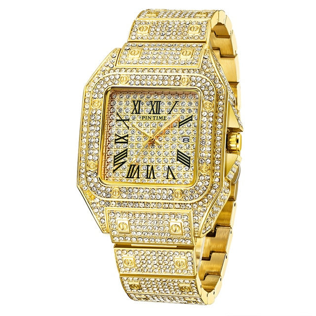 Hip Hop Diamond Wrist Watch - Iced Out Square Diamond Quartz Luxury Timepiece - Neon North Clothing