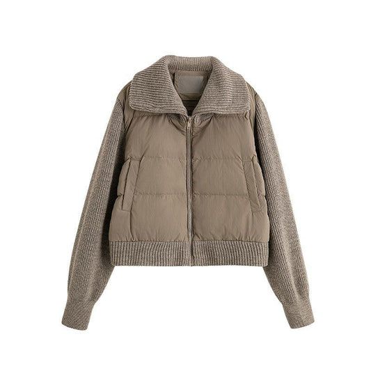 Warm  Brown Cotton Padded Patchwork Knitted Parka Jacket - Neon North Clothing