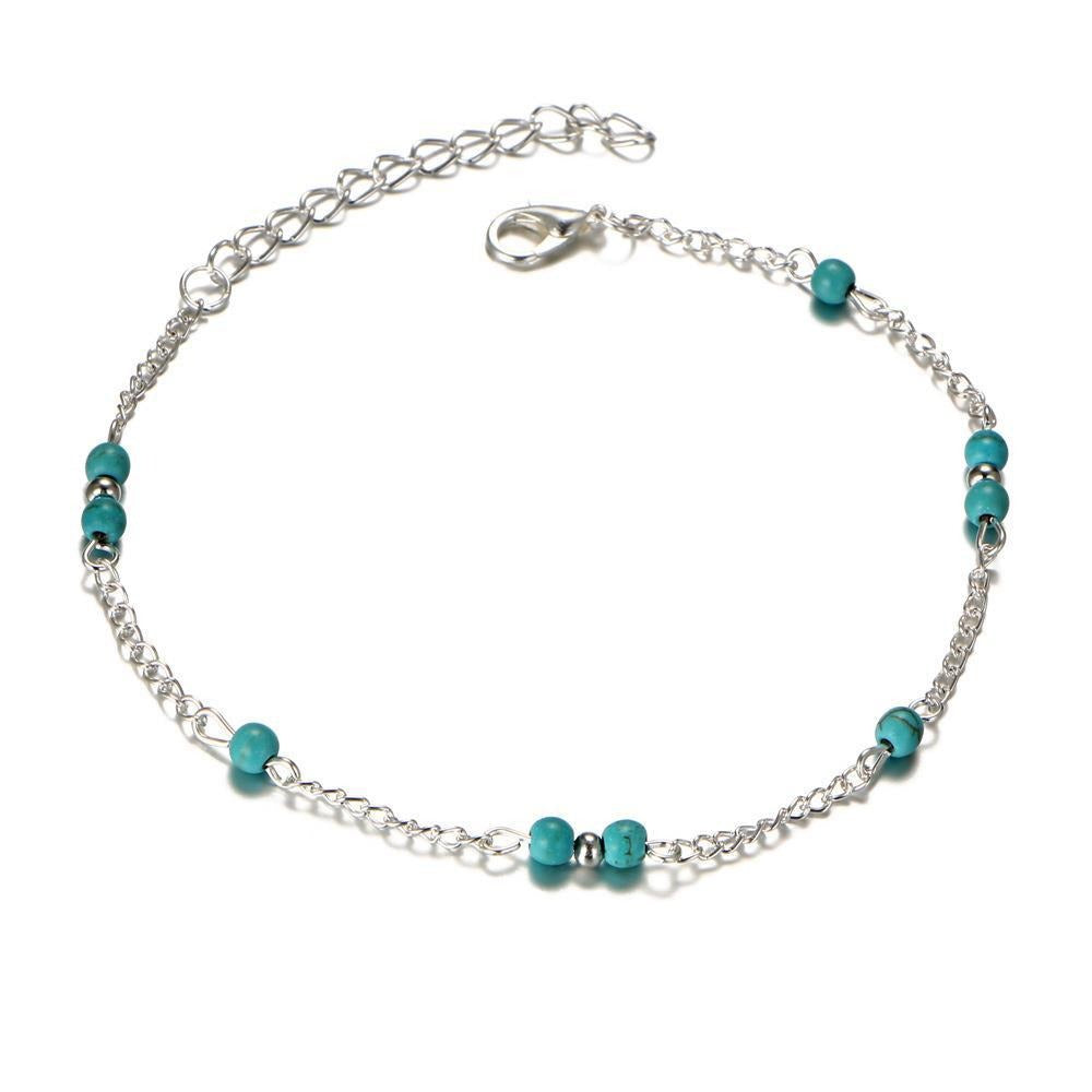 Retro Round Bead Turquoise Ankle Chain - Anklet - Neon North Clothing