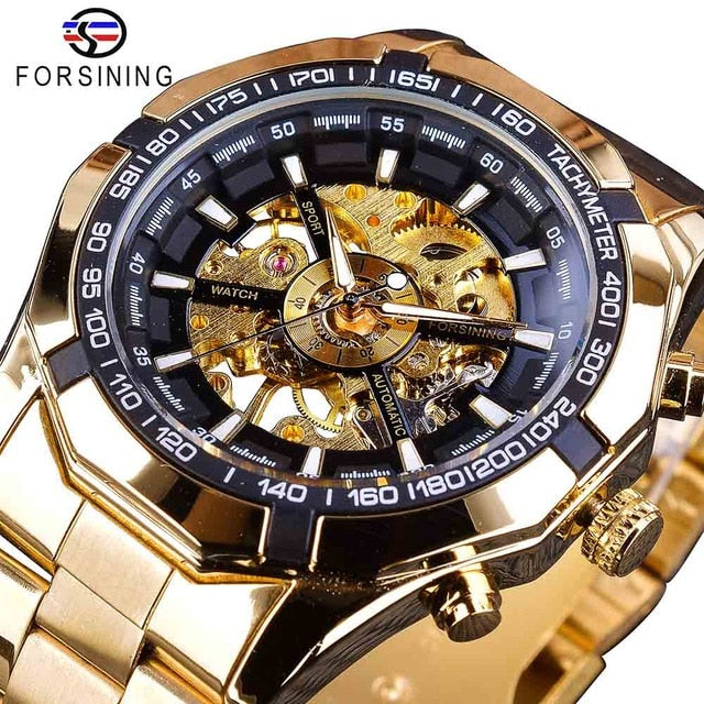 FORSINING Men's Skeleton Watch - Luxury Waterproof Silver Stainless Steel Design - Neon North Clothing