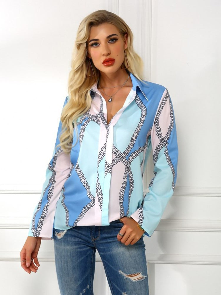 Women Turn Down Collar Long Sleeve Blouses - Neon North Clothing