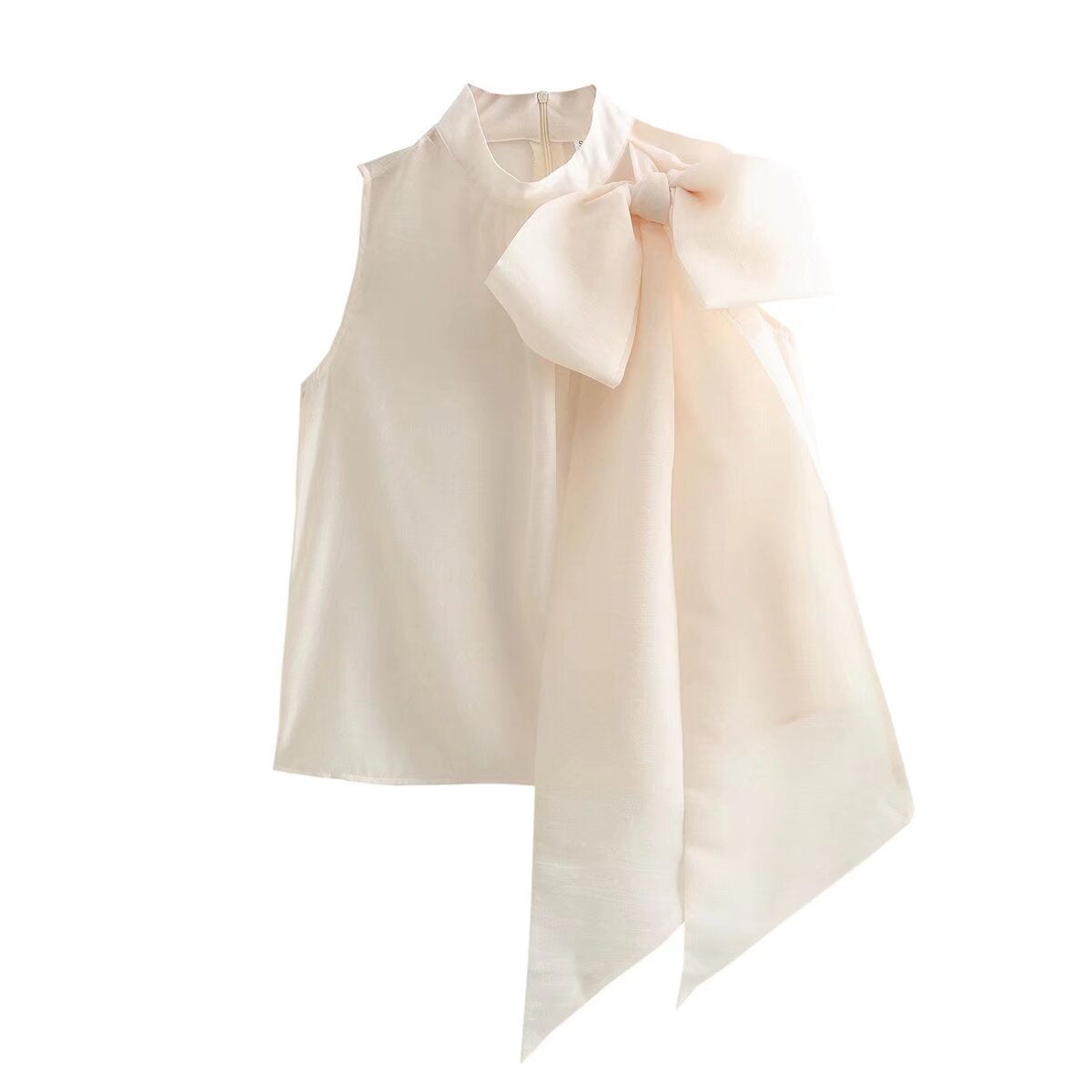 Women Semi-Transparent  Ruched High Neck Elegant Blouse - Neon North Clothing