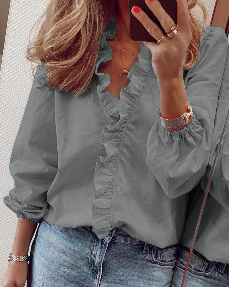 New Long Sleeved Ruffled Shirt for Effortless Style - Neon North Clothing