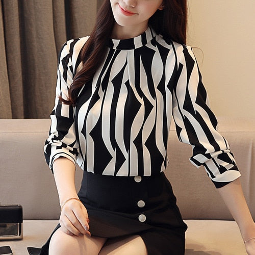 Long Sleeved Office Stand Collar Blouse - Neon North Clothing