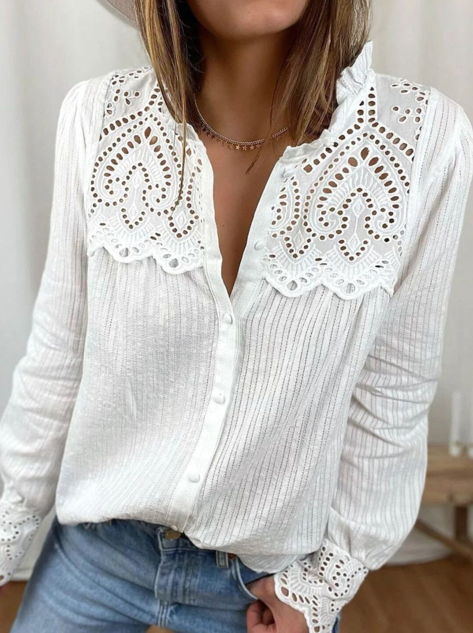 Loose Pure Cotton Casual Round Neck Long Sleeve Blouse - Neon North Clothing
