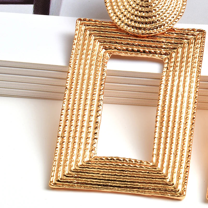 Geometric Gold Color Metal Dangle Drop Earrings - Neon North Clothing