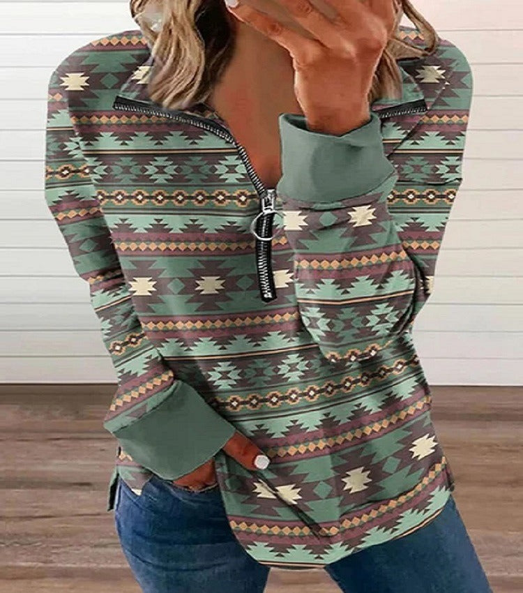 New European and American Womens Western Style Zipper Sweater - Neon North Clothing