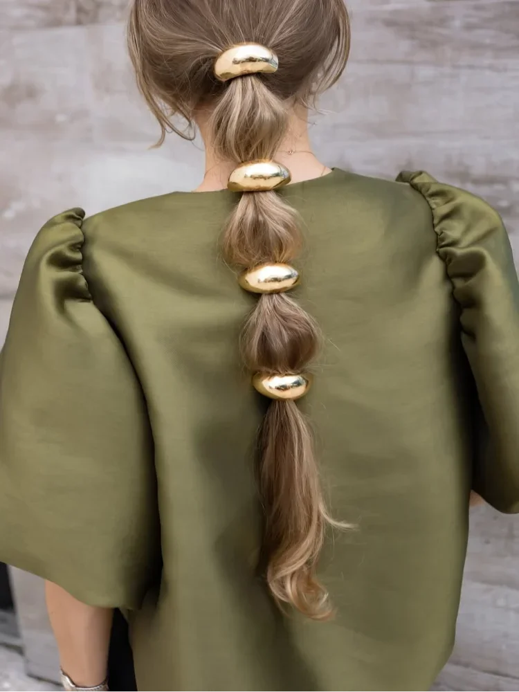 Solid Satin With Pouf Balloon Sleeve Blouse - Neon North Clothing