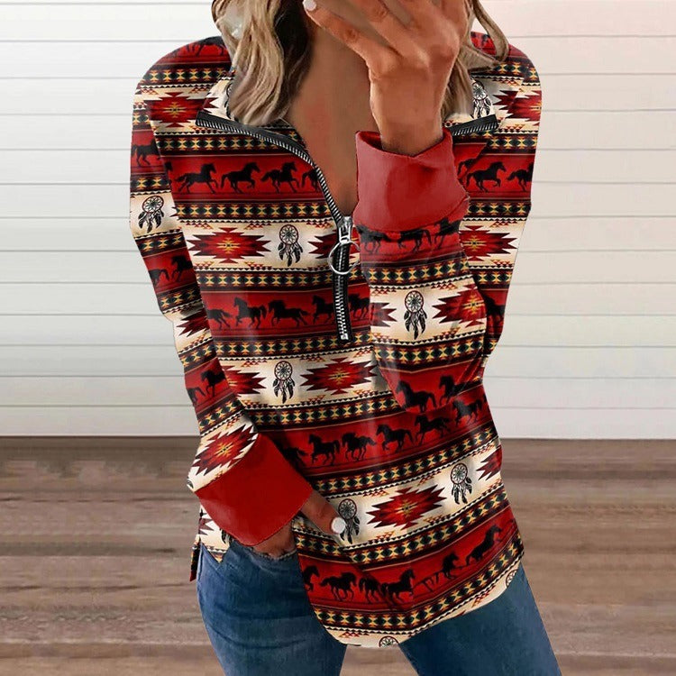 New European and American Womens Western Style Zipper Sweater - Neon North Clothing