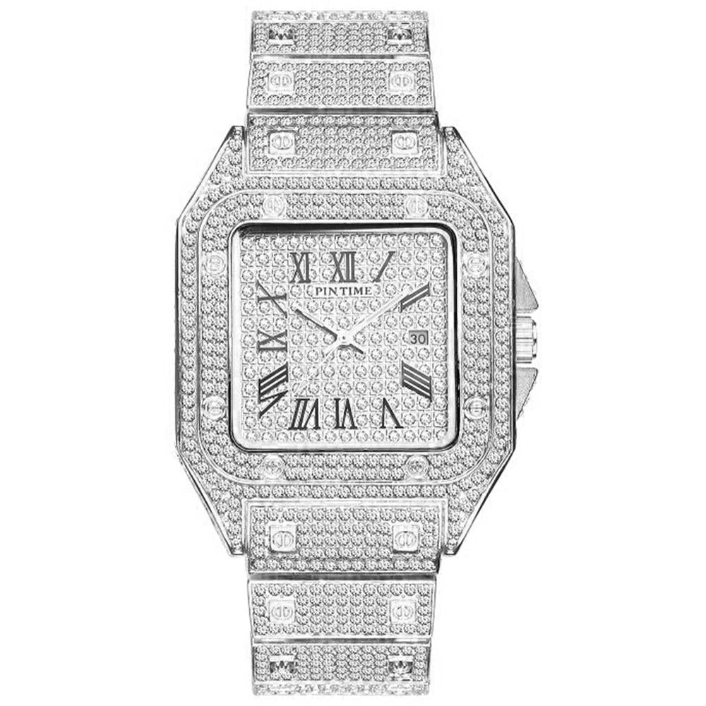 Hip Hop Diamond Wrist Watch - Iced Out Square Diamond Quartz Luxury Timepiece - Neon North Clothing