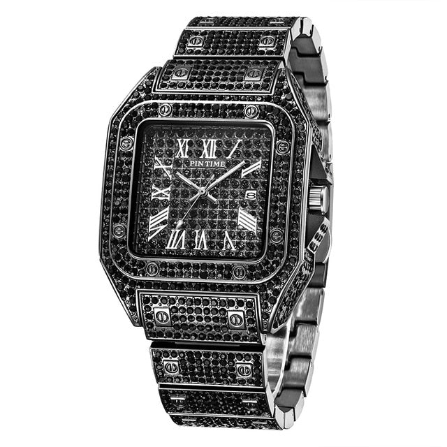 Hip Hop Diamond Wrist Watch - Iced Out Square Diamond Quartz Luxury Timepiece - Neon North Clothing