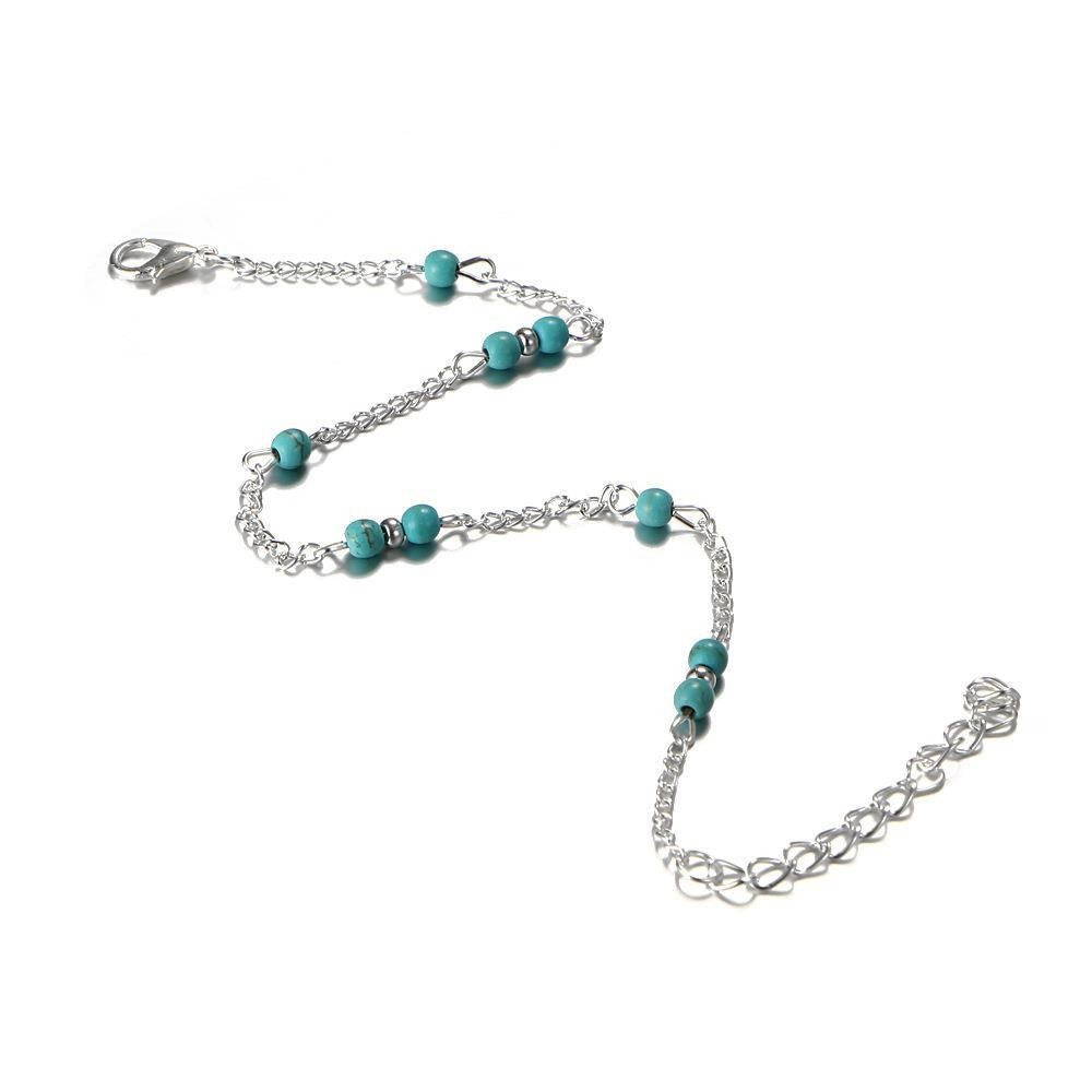 Retro Round Bead Turquoise Ankle Chain - Anklet - Neon North Clothing