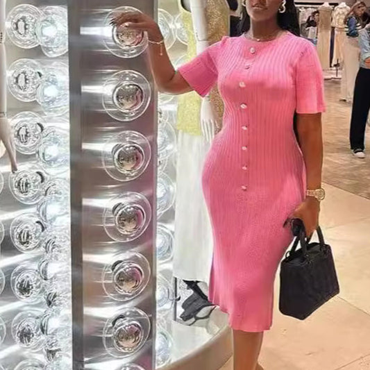 Single-Button Hollow-Out Long Dress - Neon North Clothing