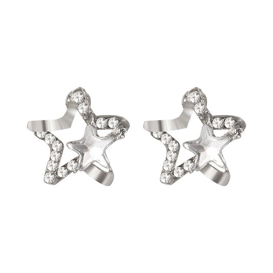 Diamond Inlaid Hollowed Out Star Zircon Earrings - Neon North Clothing