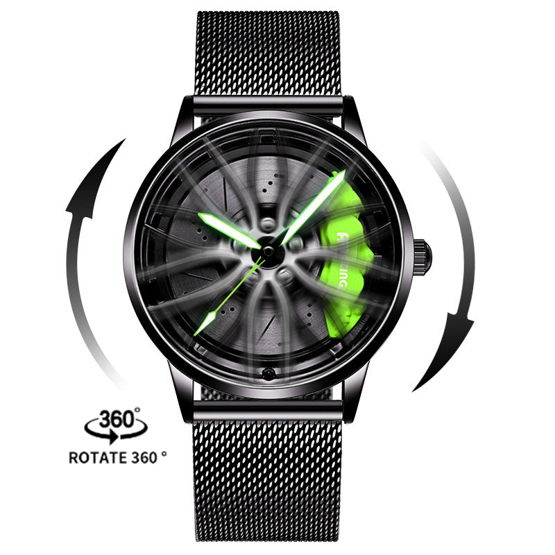 NEON NORTH Luxury Mens Watch Stainless Steel Car Wheel Hub Quartz Watch For Men - Neon North Clothing