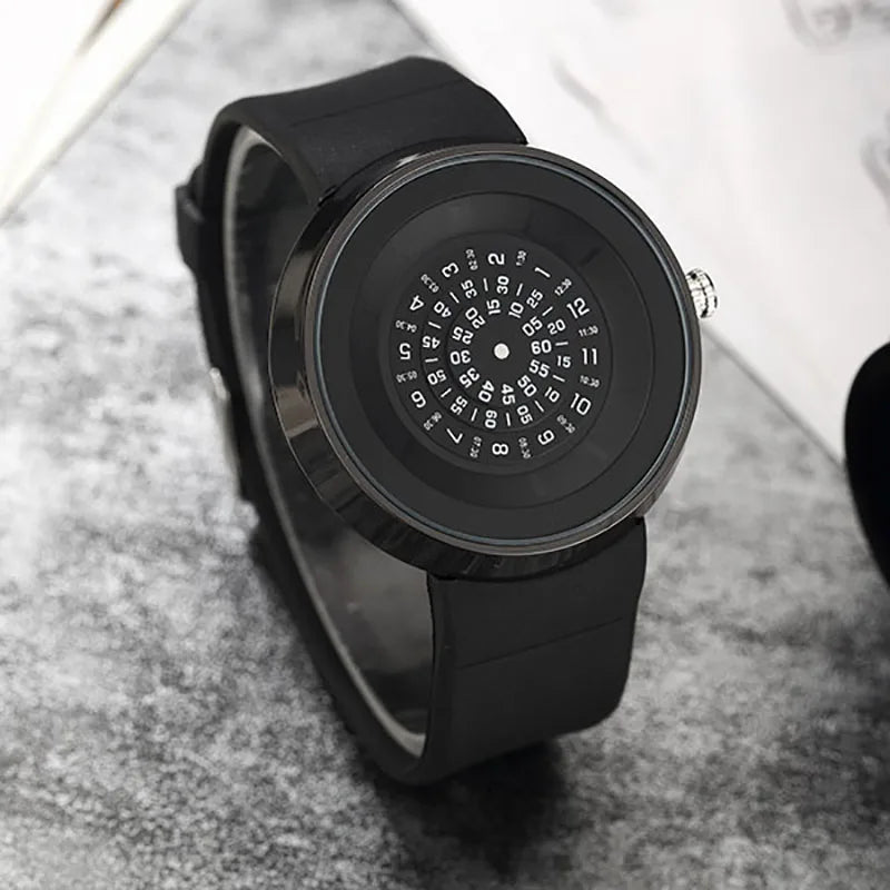 Unique Turntable Black Quartz Wristwatch Men - Neon North Clothing