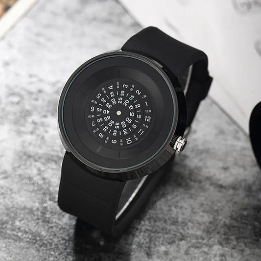 Unique Turntable Black Quartz Wristwatch Men - Neon North Clothing