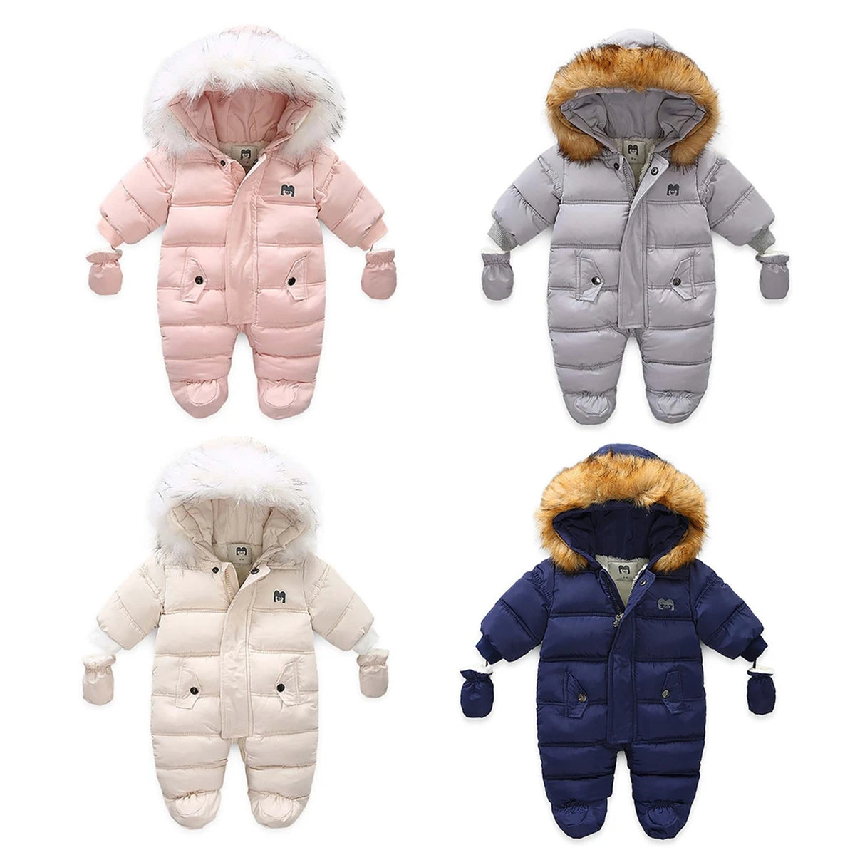0 - 24 Months Boys and Girls Real Fur Down Jacket for Infants - Warm Coat Jumpsuit - Neon North Clothing
