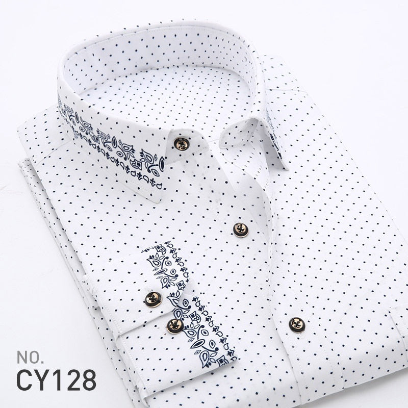 Men's Printed Dress Shirt with Angled Cuffs and Long Sleeves - Neon North Clothing