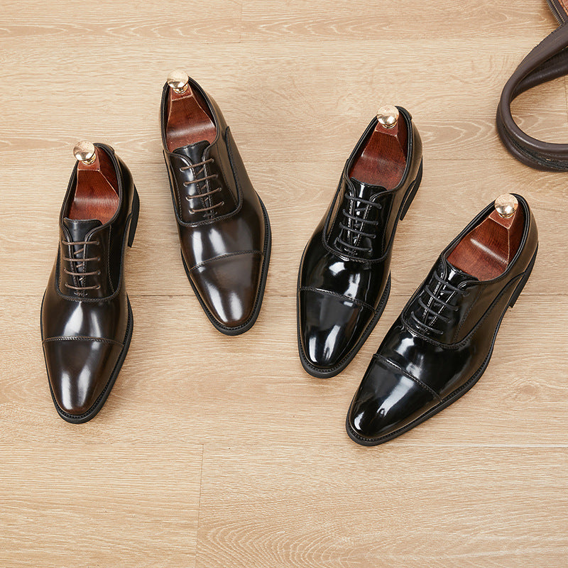 Chaussures Oxford à bout pointu et semelle souple pour homme d'affaires, en cuir verni à trois articulations 