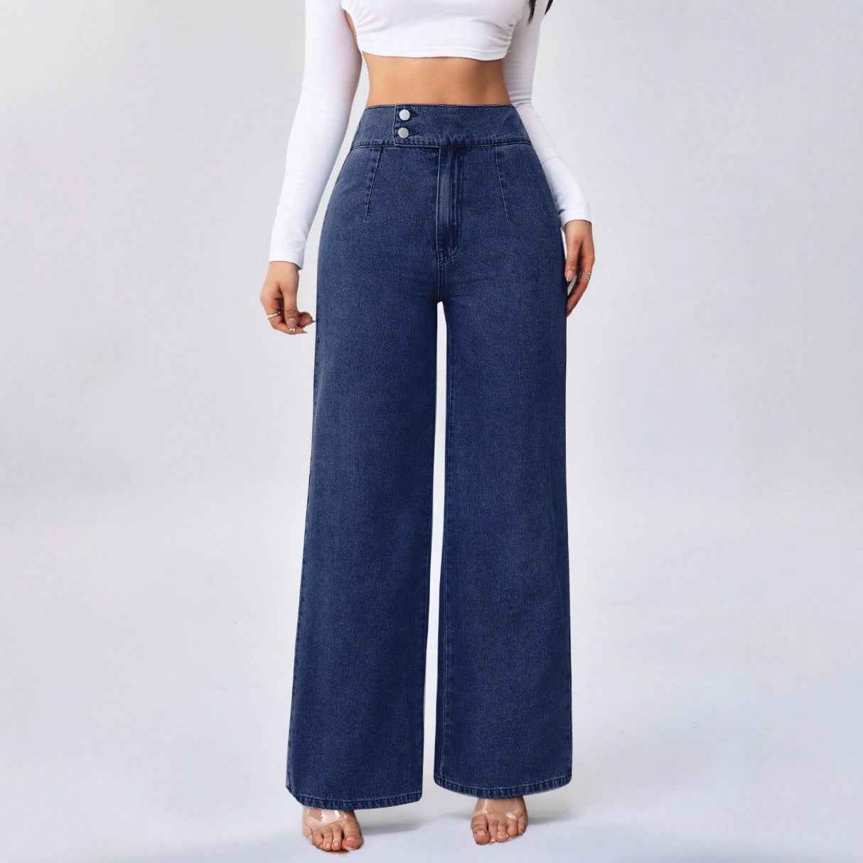 Women's High-Waist Wide-Leg Jeans in Retro Deep Blue