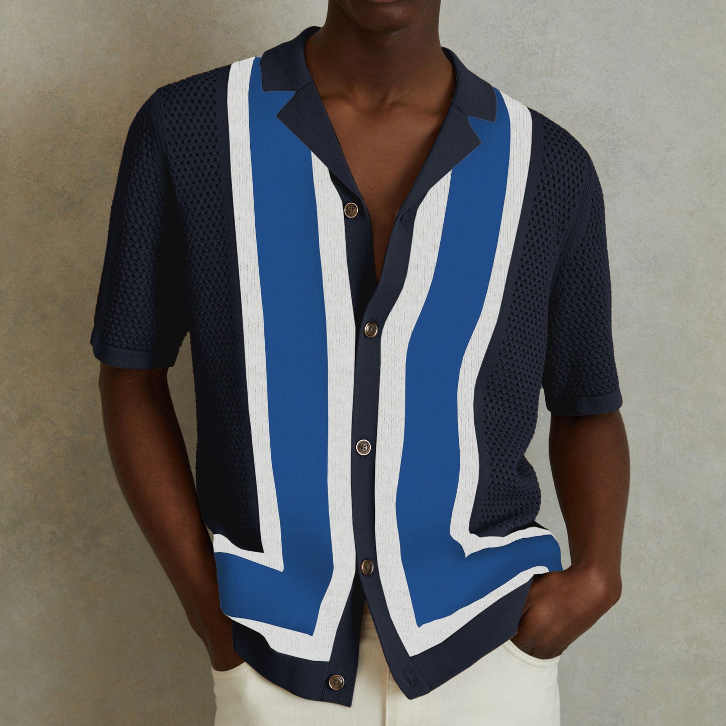 Men's Striped Knitwear Shirt for Stylish Comfort with Contrast Colors