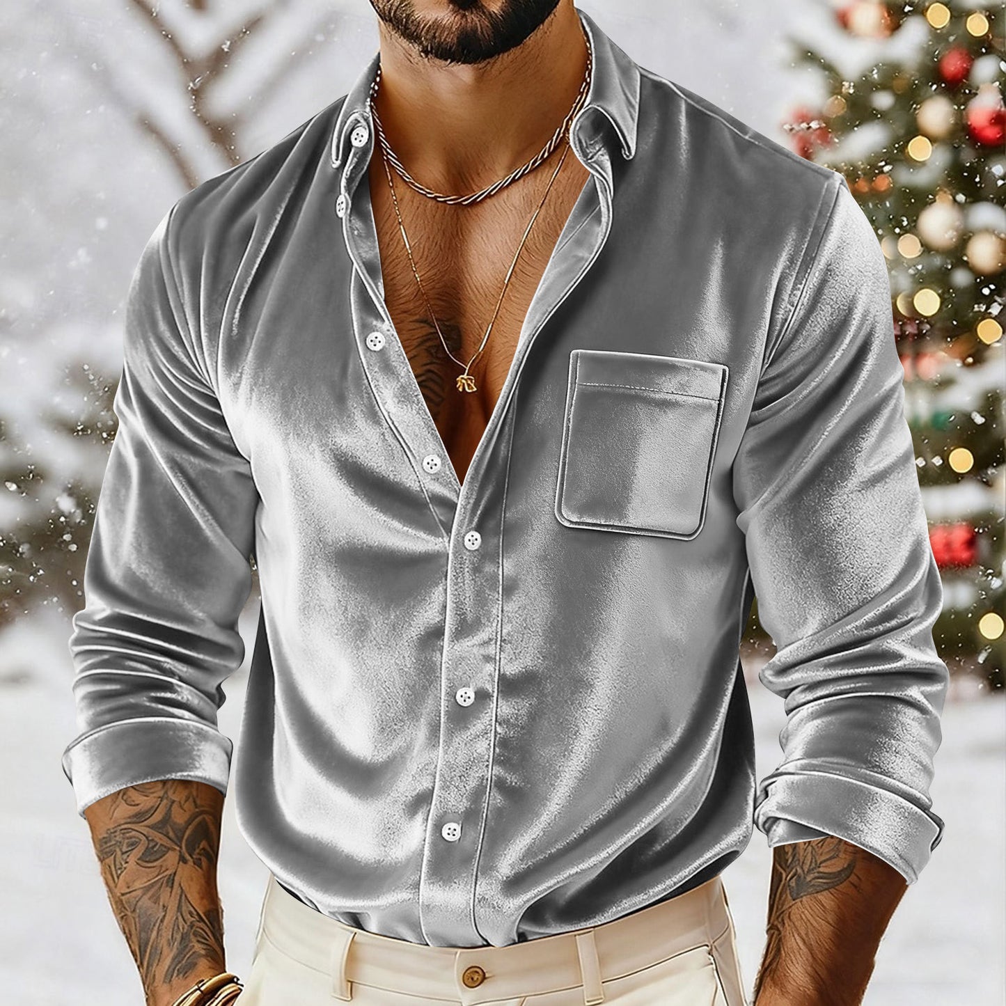Mens Gold Velvet Shirt - Loose Fit Button-Up for Ultimate Comfort