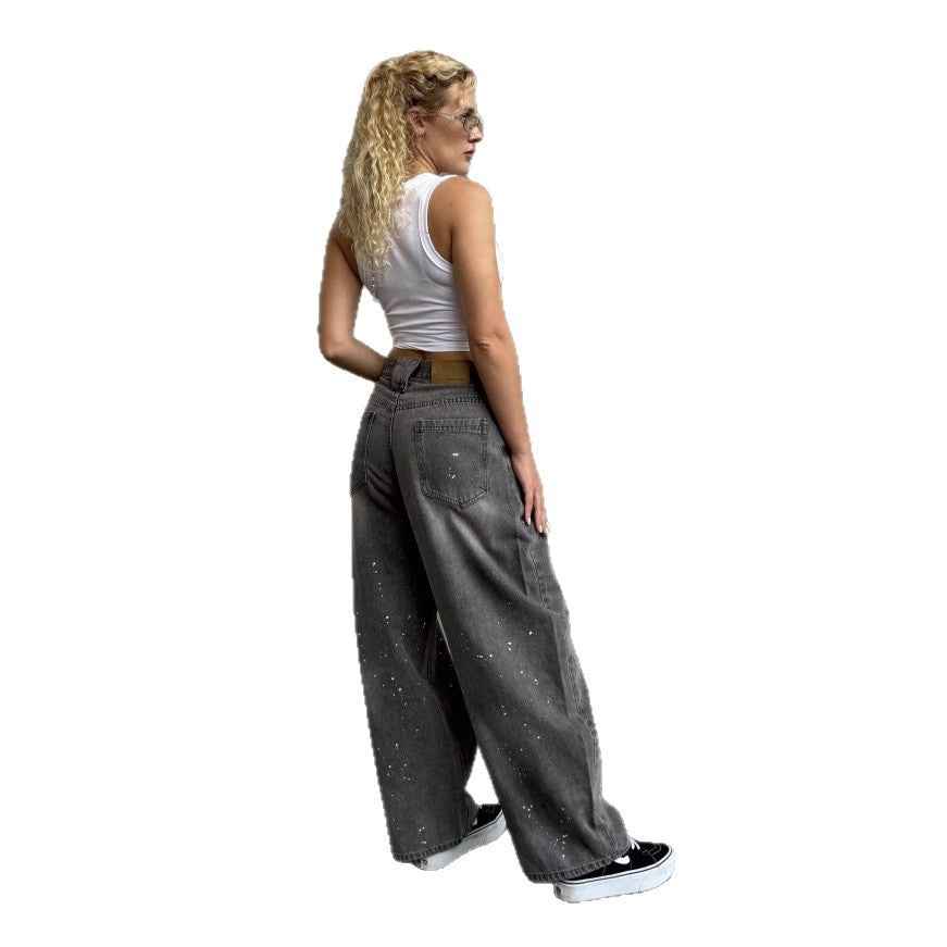 Designer Washed Bleached High-Waist Pants for Trendy Style