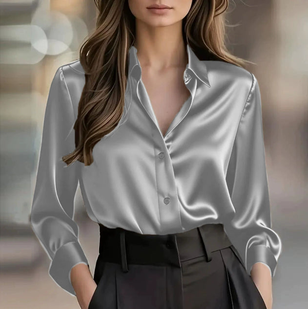 Elegant Satin Blouse with Long Sleeves - Ideal for Any Occasion