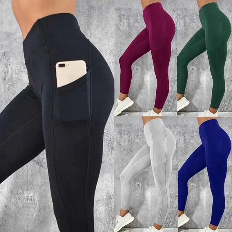 Fitness High Waist Tights Leggings with Pockets - Neon North Clothing