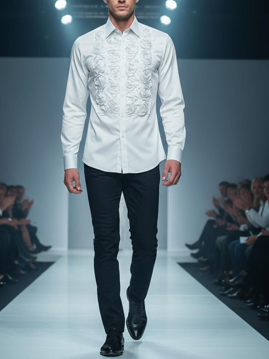 Chic White Floral Shirt with Statement Detail - Regular Fit