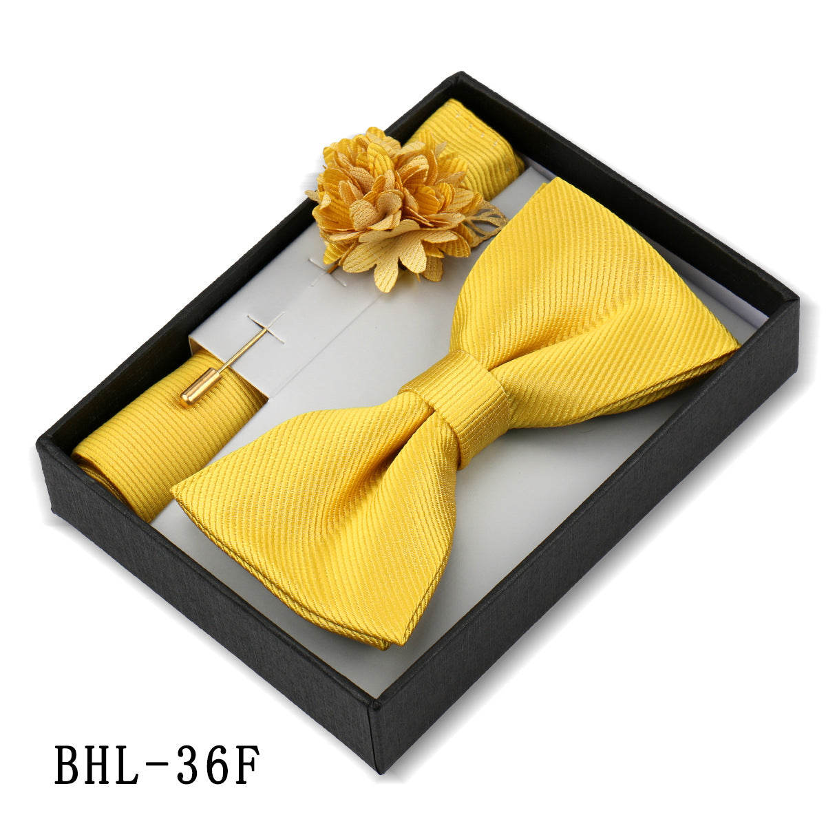 Men's Bow Tie Pocket Square Set with Brooch - Solid Color Elegance - Neon North Clothing