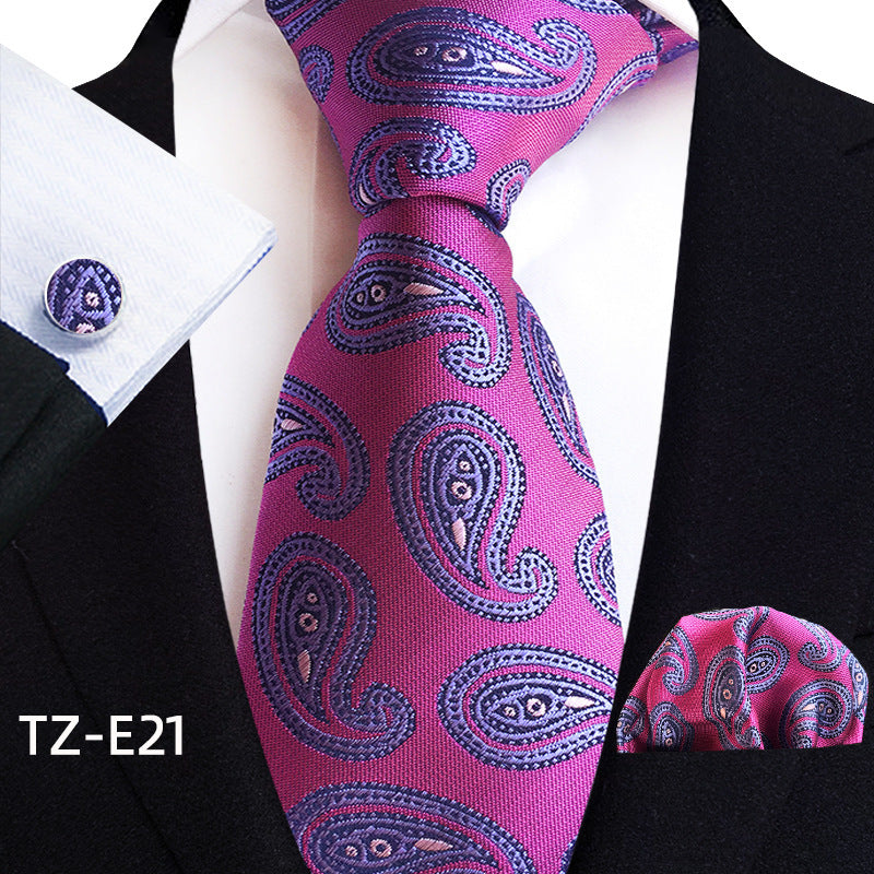 Paisley Tie Set with Square Scarf and Cufflinks - Three-Piece Accessory Set - Neon North Clothing