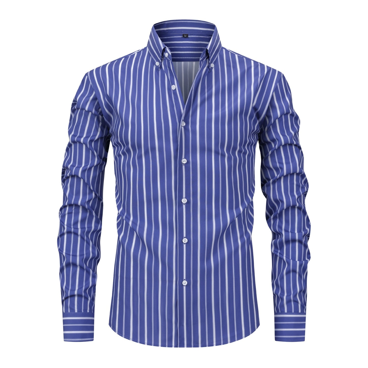 Men's Striped Lapel Shirt with Digital Print - Long-Sleeved Style
