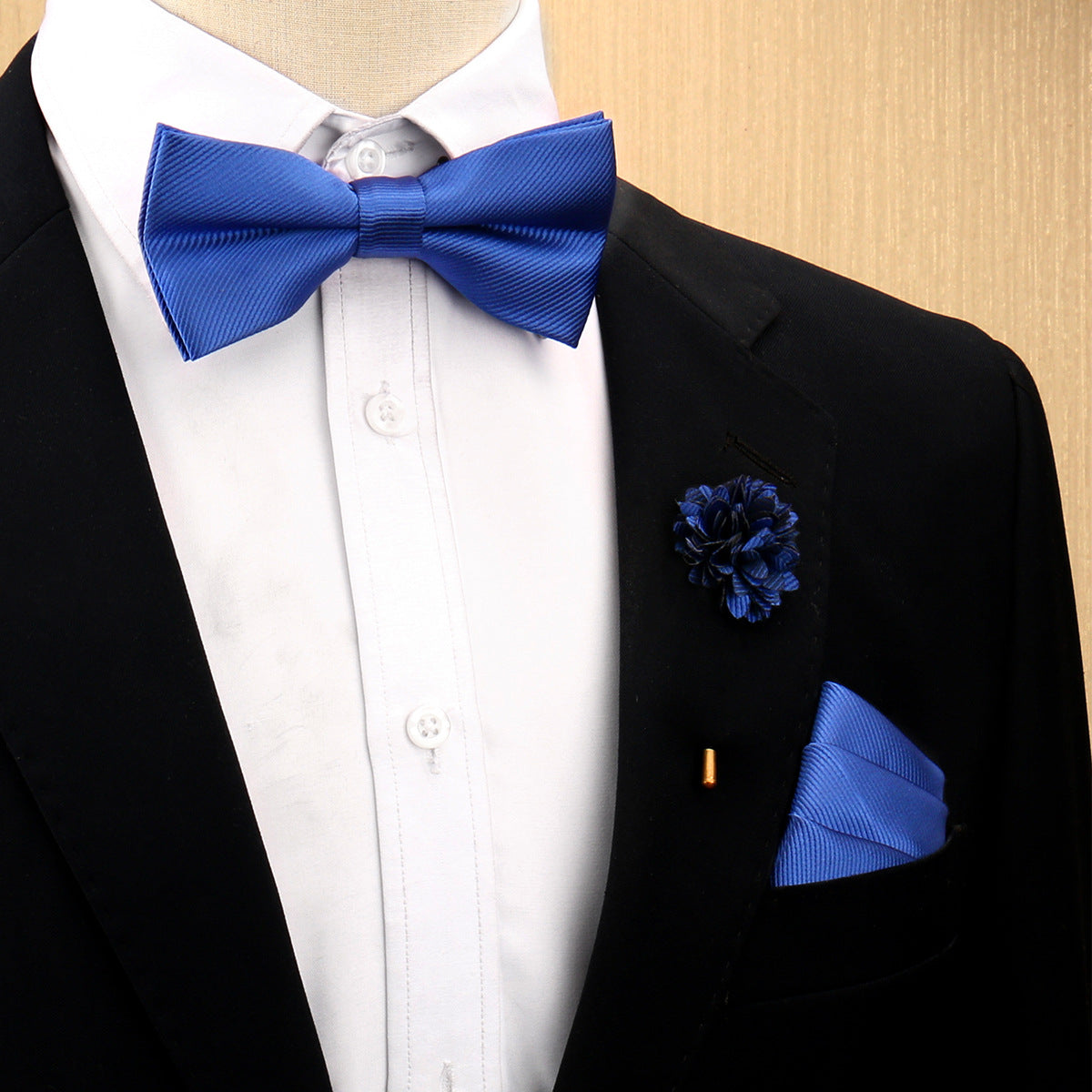 Men's Bow Tie Pocket Square Set with Brooch - Solid Color Elegance - Neon North Clothing