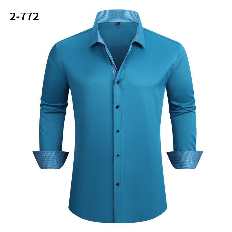 Men's Stretch Business Casual Shirt - Long-sleeved Slim Fit with Four-way Stretch