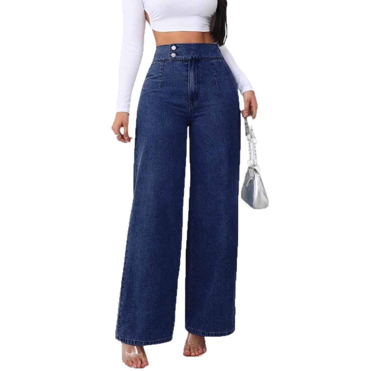 Women's High-Waist Wide-Leg Jeans in Retro Deep Blue