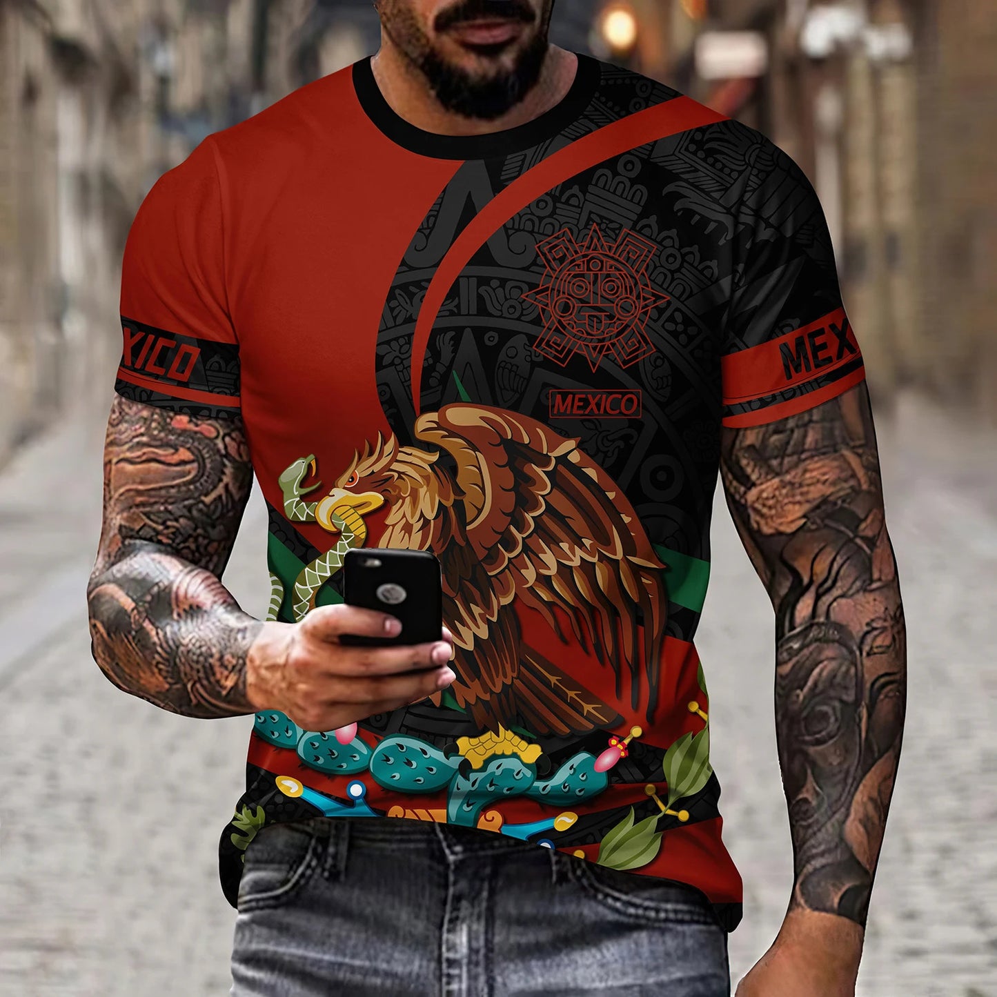 Eagle and Snake T-shirt for Men - Loose Round Neck Short Sleeve Tee