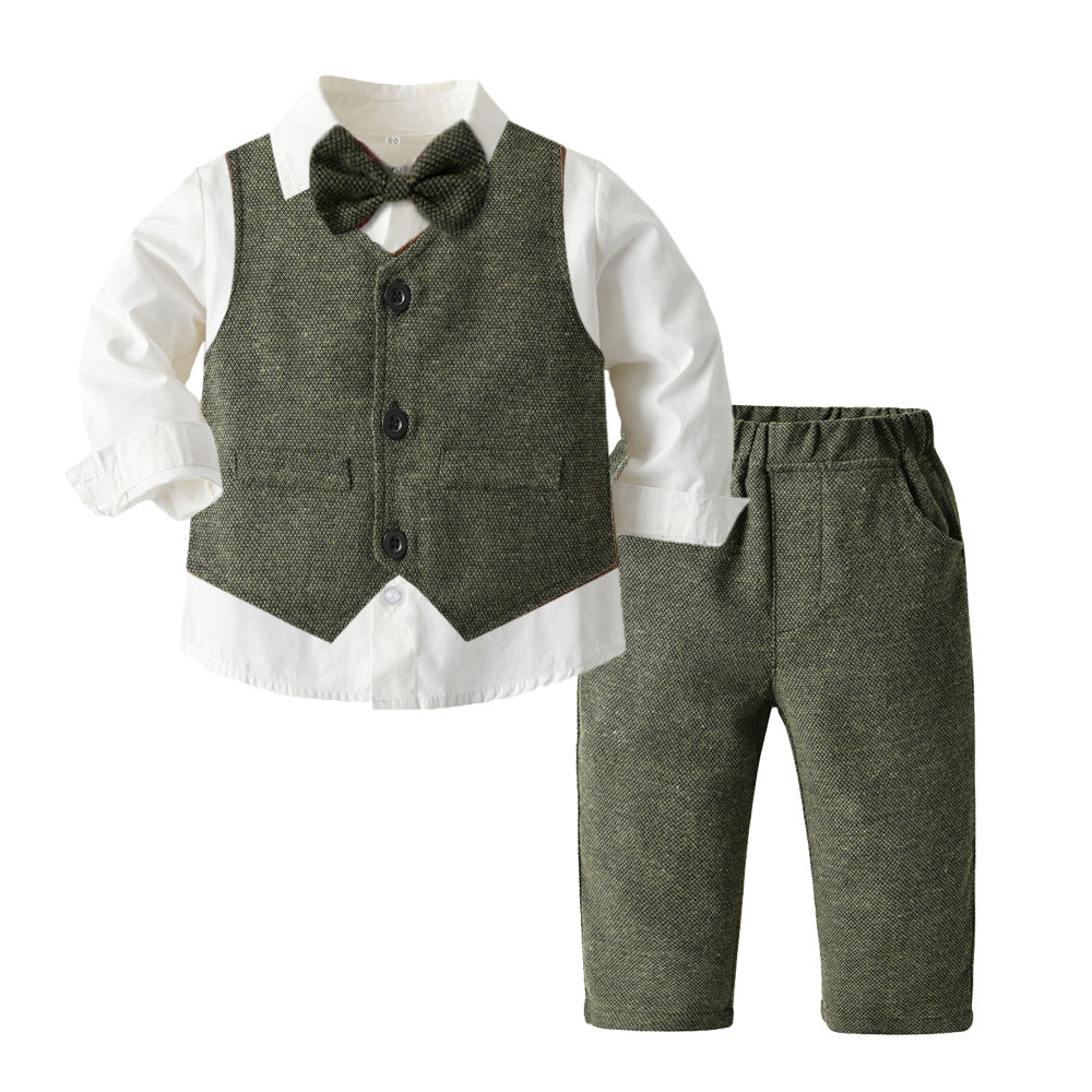 Boys Autumn Clothing Set - Three-Piece Cotton Suit for Children