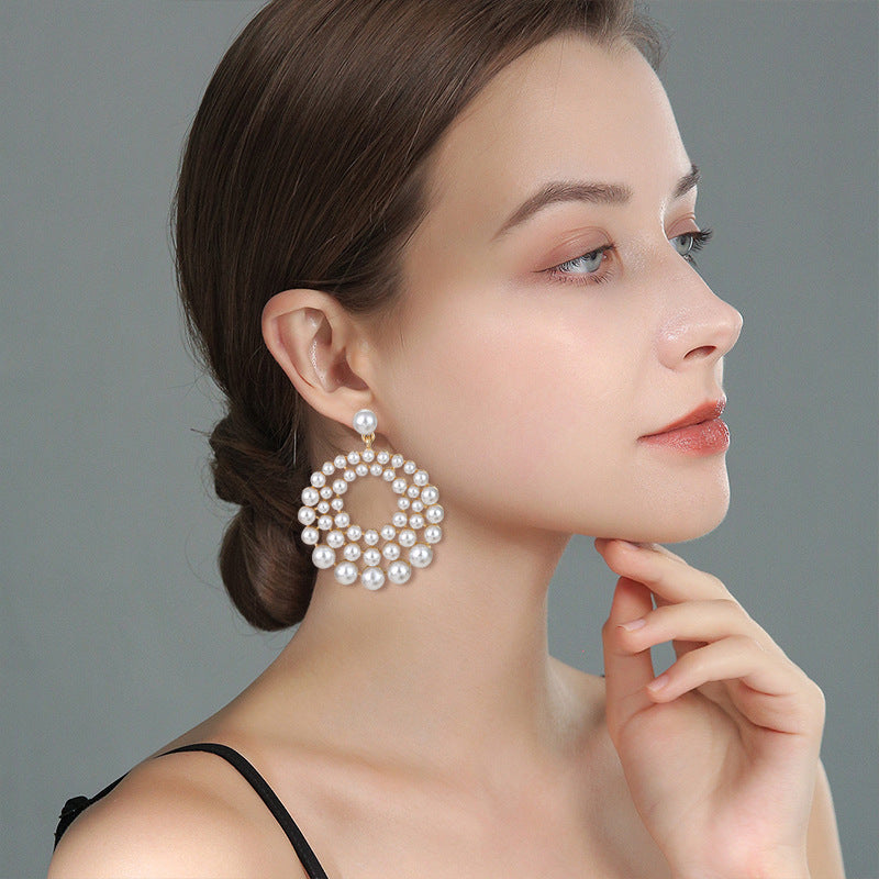 Electroplated Pearl Earrings - Geometric Hollow Design