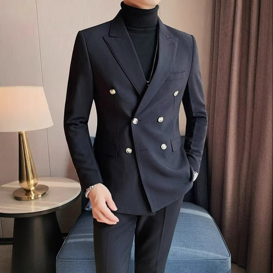 Men's Casual Double-Breasted Jacket in Simple Solid Colors