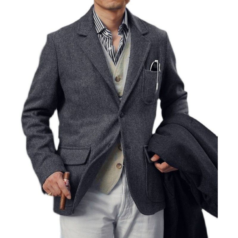British Retro Tweed Wool Coat for Men