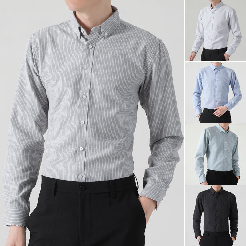 Casual Slim Fit Striped Cotton Long-Sleeved Shirt for Men