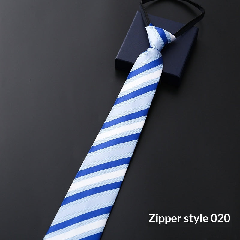 Mens Formal Zipper Tie with Blue Stripes for Business Attire - Neon North Clothing