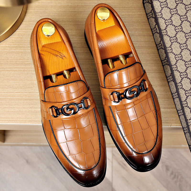 Embossed Horsebit Buckle Shoes in Various Color Options for Business Casual Style