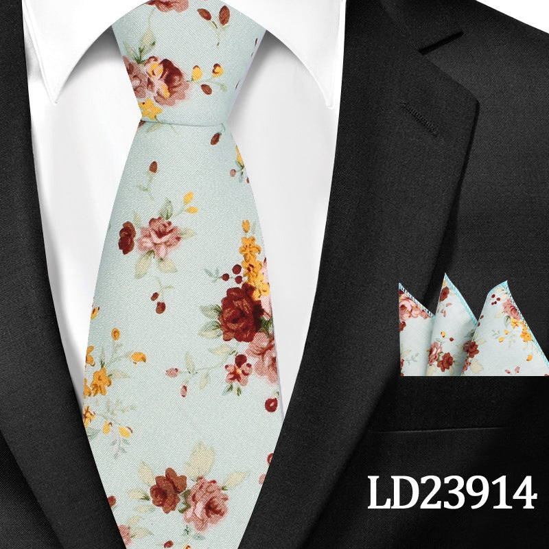 Casual Floral Pocket Square Set - Cotton Floral Print 6cm Tie Pocket Square 2 Piece Set - Neon North Clothing