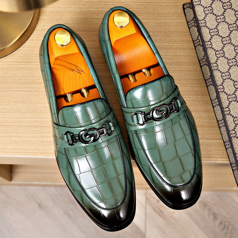 Embossed Horsebit Buckle Shoes in Various Color Options for Business Casual Style